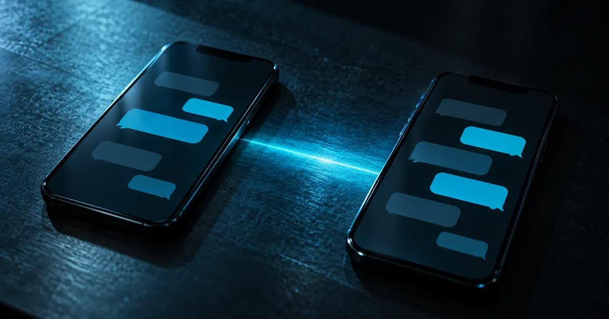 Dois celulares lado a lado ligados por um reflexo de luz na mesa