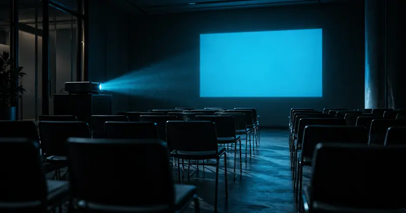 Sala de treinamento vazia com o projetor ligado