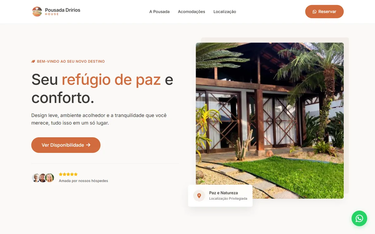 Página inicial do site da Pousada Drírios no computador